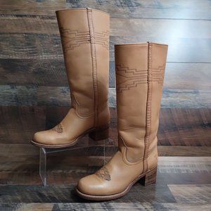 Frye Women's Vtg Aztec Embroidered Tall Leather Western Campus Boots Sz 7.5